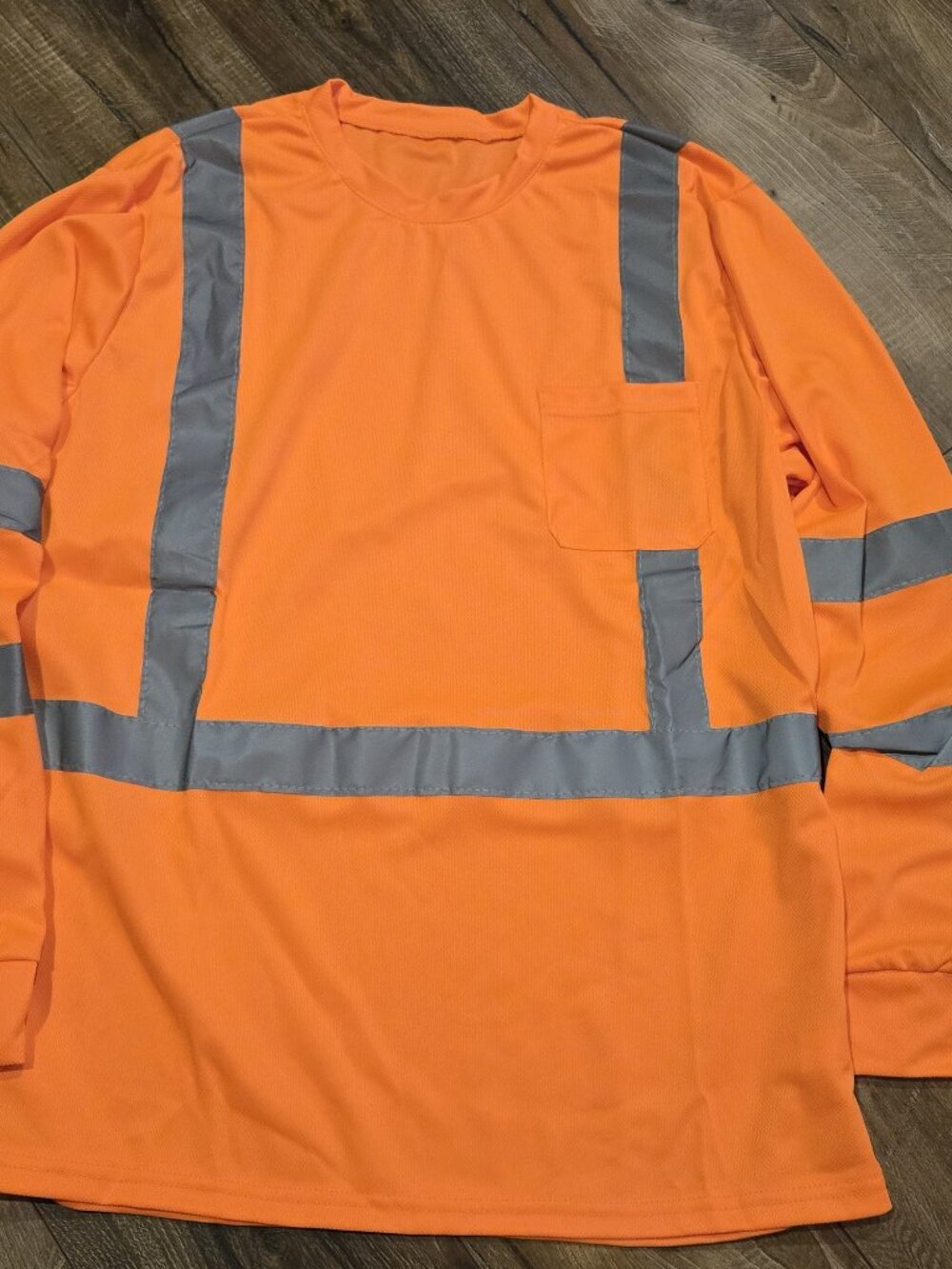 Men's Hi-Vis Safety Orange Long Sleeve Shirt -Reflective Stripes Size L